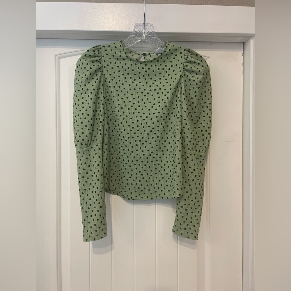 Zara Girls Sage Green Polka Dot Blouse